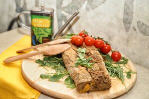 polpettone di melanzane ripieno di peperoni
