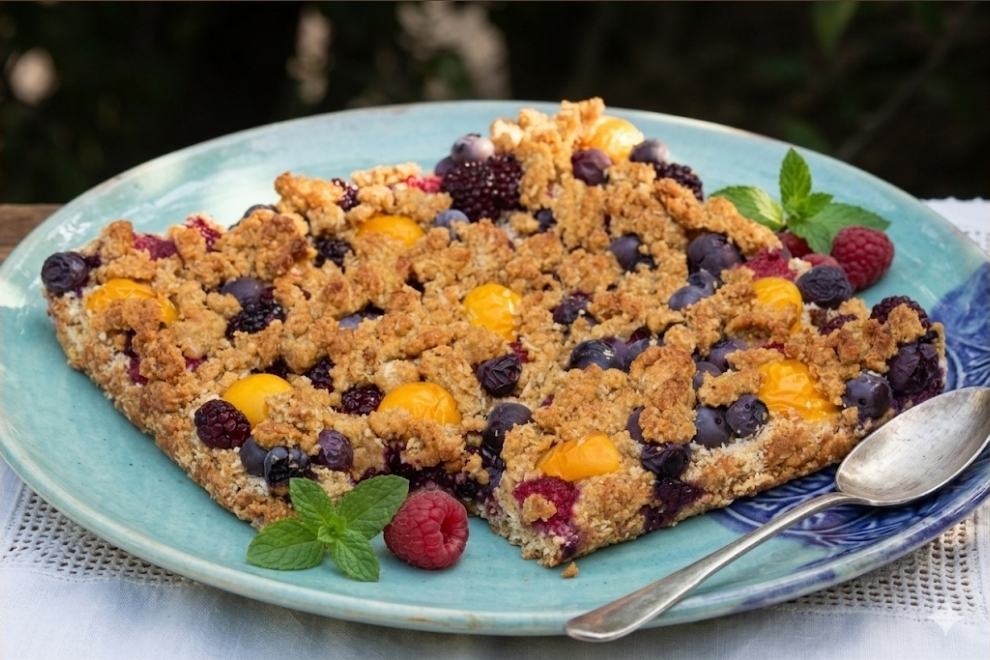 crostata sbriciolata al cocco con frutta